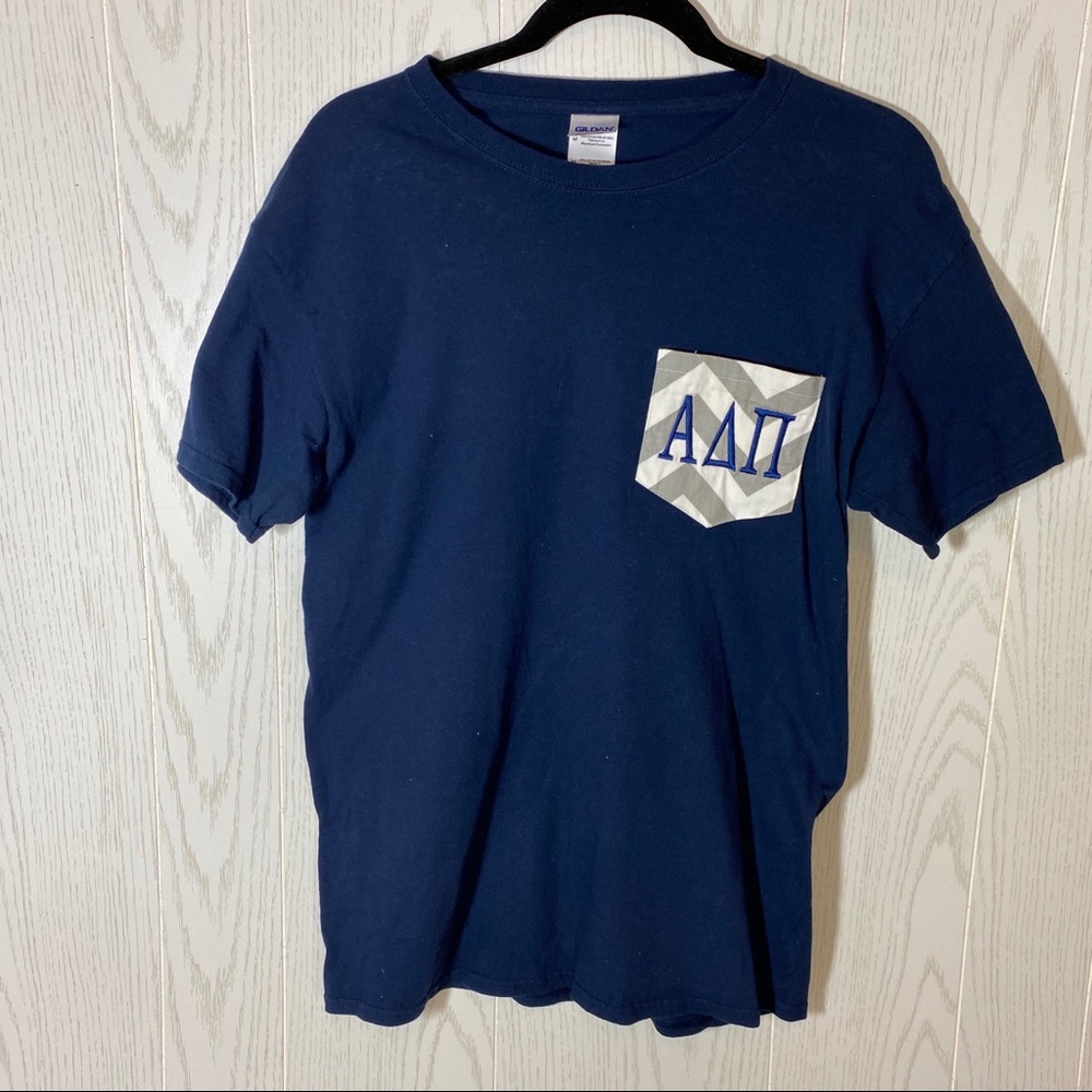 ADPi Dark Blue and Gray Embroidered Pocket Sorority Top/Tee Size Medium